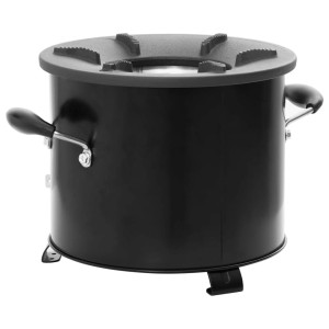 Schwarzer vidaXL Camping-Ofen aus Metall, 36x26x22,5 cm, mit Griffen und Gusseisen-Feuerstelle.