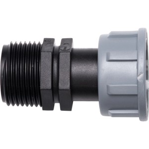 Adapter mit Überwurfmutter, 24,1 mm IG x 26,4 mm AG, aus PP-Kunststoff für Pumpen & Hauswasserwerke.