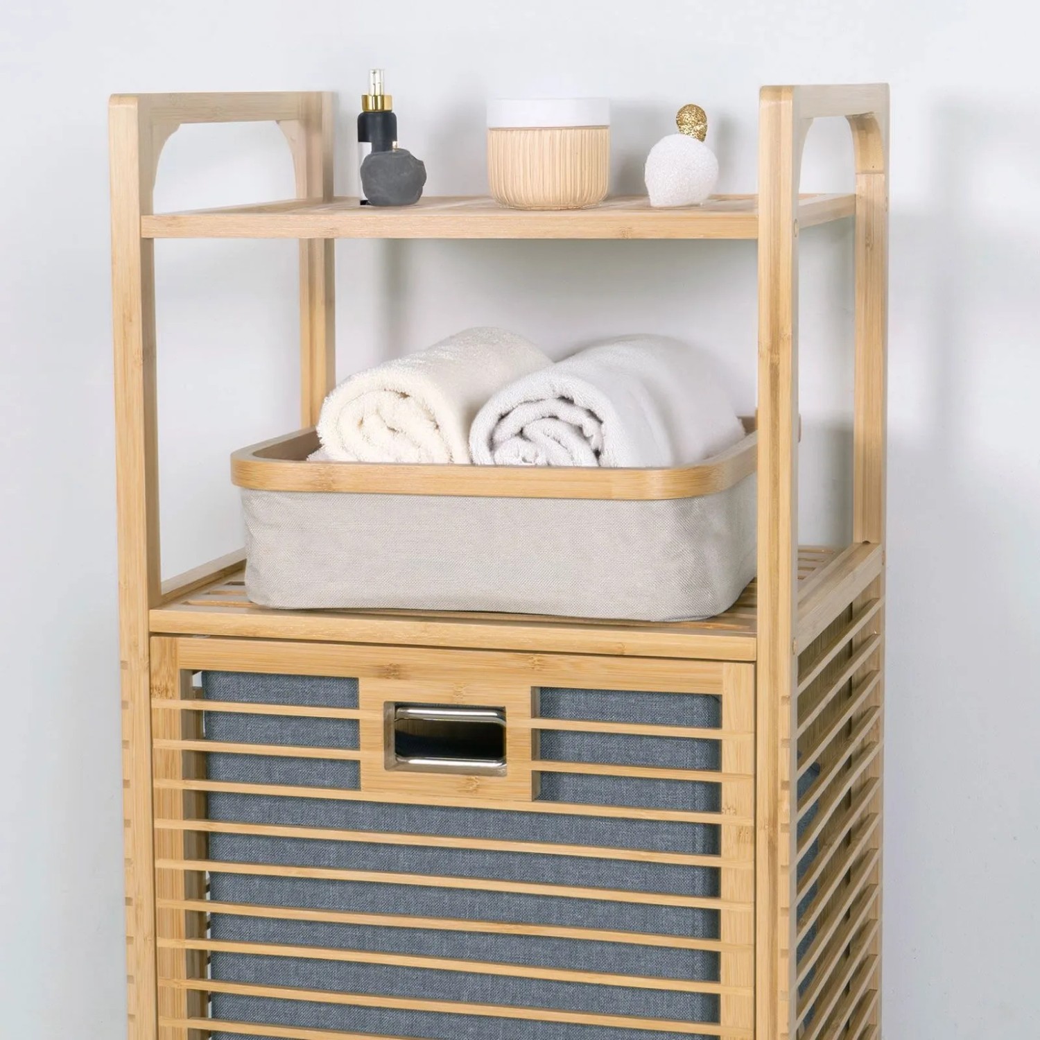 osoltus Badezimmer Box Nelson 2x Bambus Aufbewahrungskorb Beige 4 Fächer_2