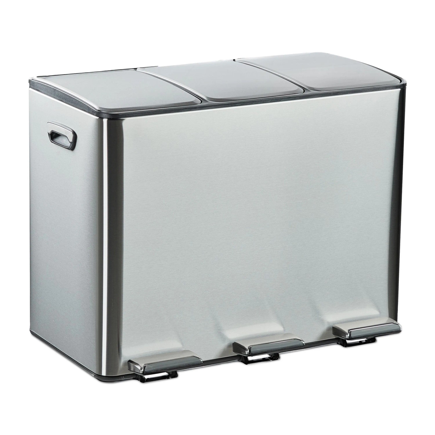 Relaxdays Tretmülleimer Edelstahl Silber mit 3 Fächern Softclose 46,5 cm x 61 cm x 37 cm 8,2 kg