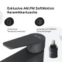 AM.PM Waschtischarmatur, schwarze Armatur mit SoftMotion Keramikkartusche und Klick-Ablaufgarnitur.