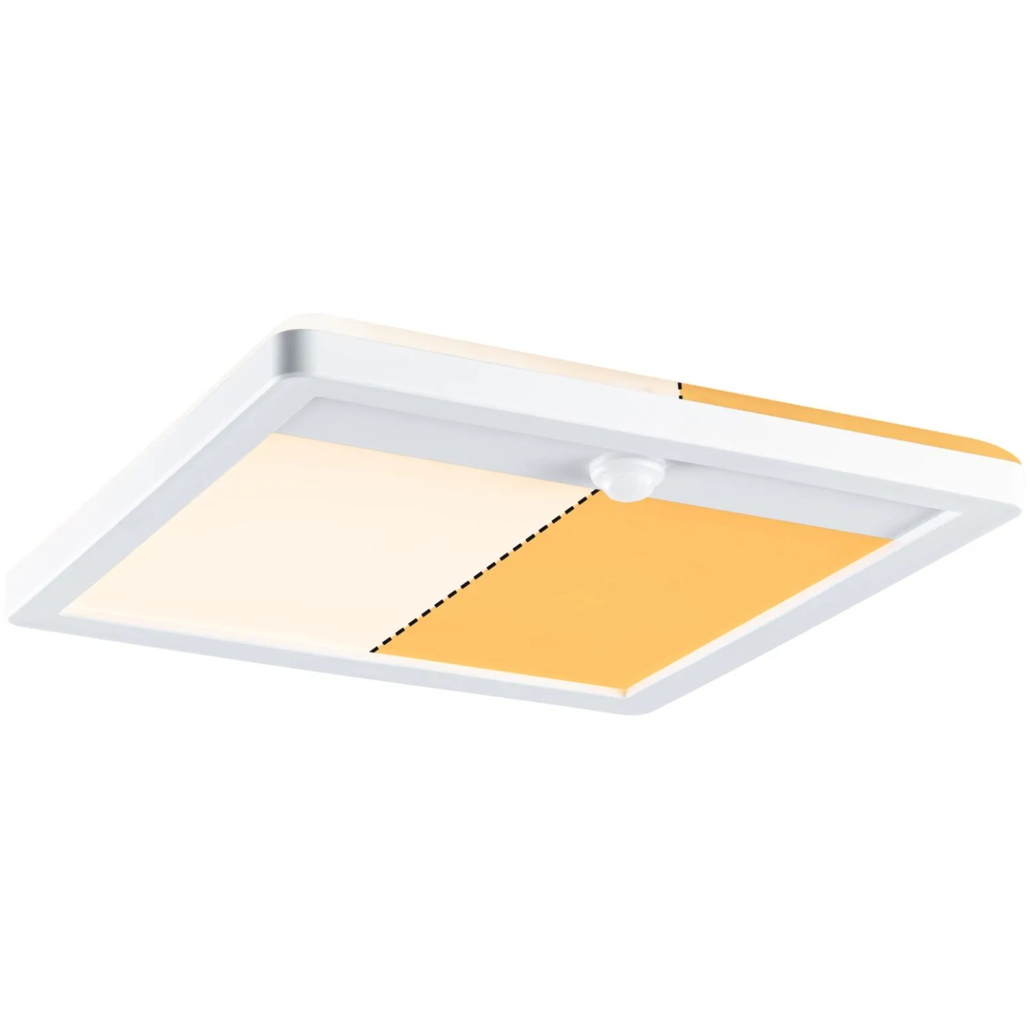 Eckige Paulmann LED-Außendeckenleuchte Lamina mit Sensor, weiß. Lichtfarbe einstellbar.