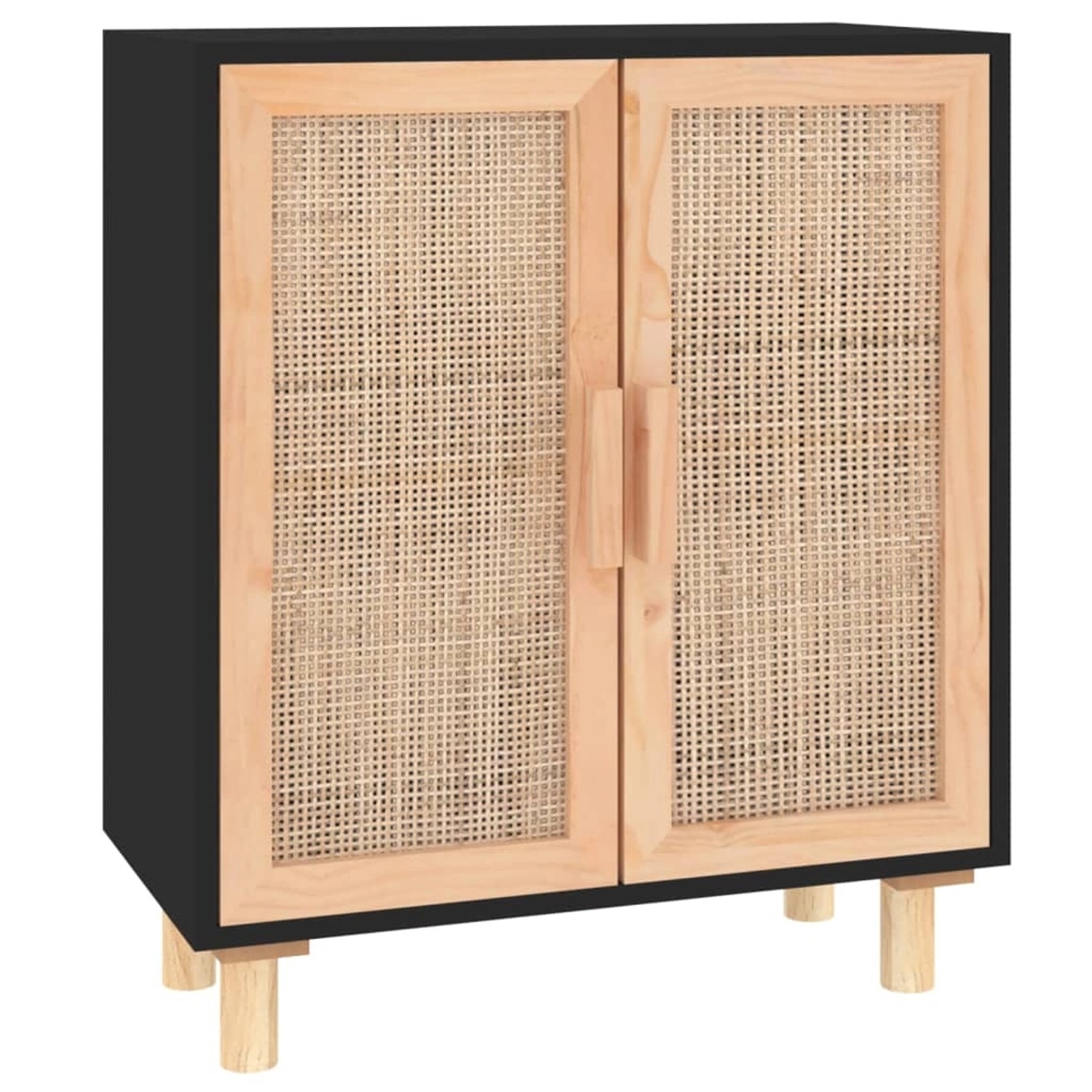 vidaXL Sideboard Schwarz 60x30x70cm Massivholz Kiefer und Natur-Rattan 3456 günstig online kaufen
