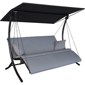 Angerer Hollywoodschaukel Swing Zip Granit, 3-Sitzer mit wetterfesten Auflagen und Sonnendach.