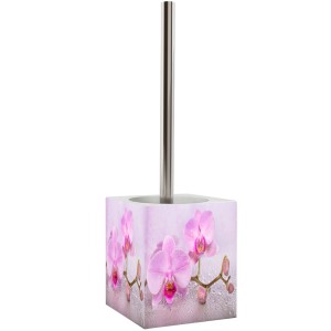 Sanilo WC-Bürste Blooming mit Orchideen-Motiv und Edelstahlgriff.