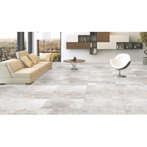 Verlegtes Feinsteinzeug Bodenfliese Silber, glasiert und poliert, 60x60 cm im Wohnraum.