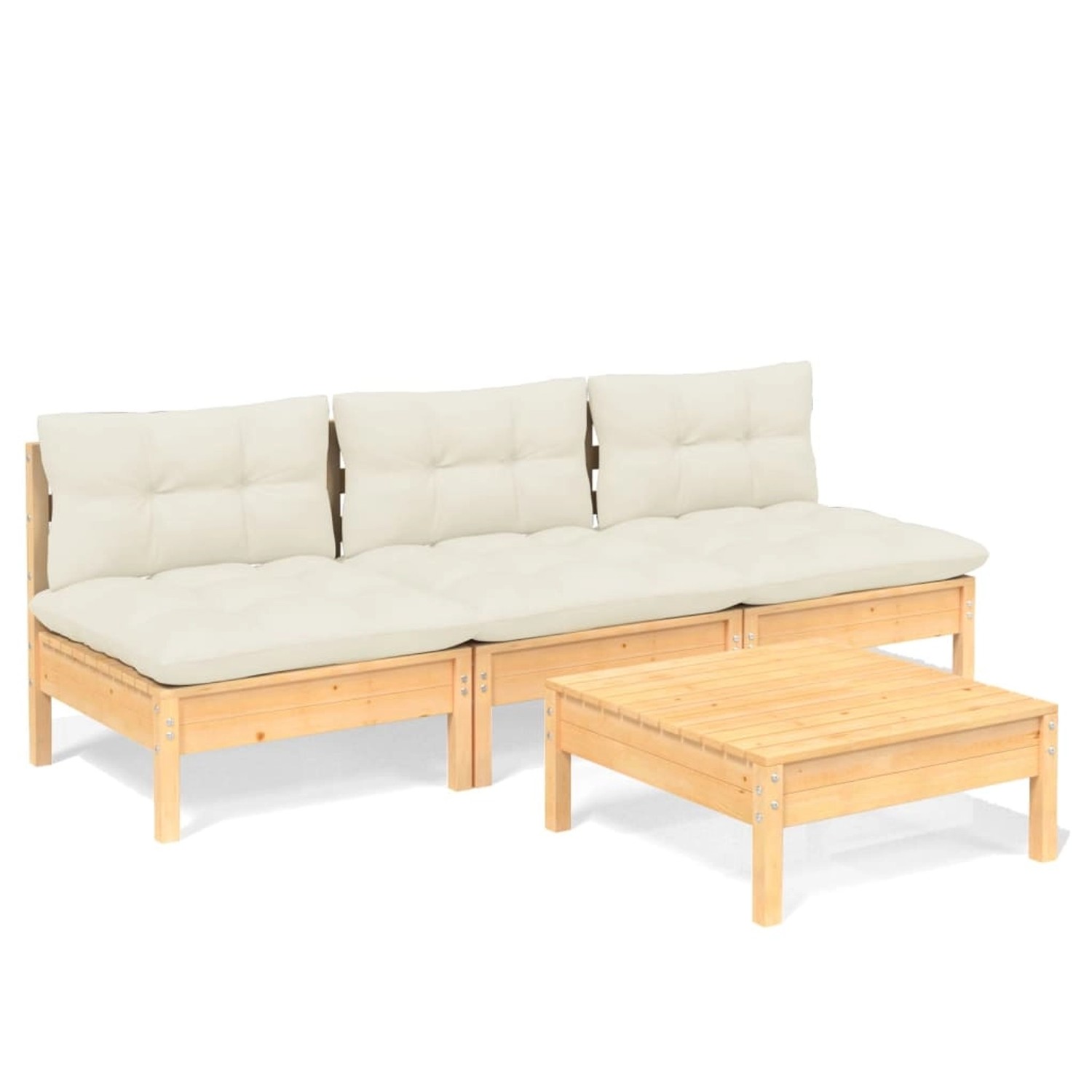 vidaXL 4-tlg Garten-Lounge-Set mit Creme Kissen Kiefernholz Modell 3 günstig online kaufen