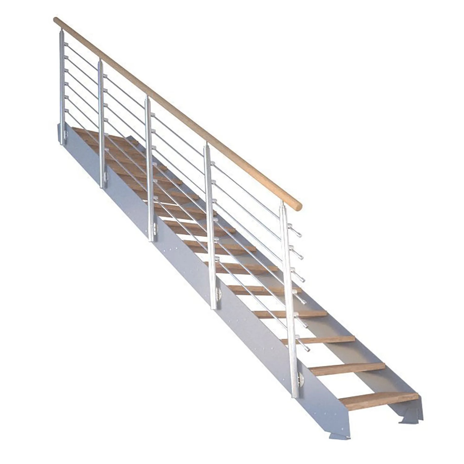 Treppe Kos 12 Stufen Eiche Rustik Geölt 107 cm Design-Geländer Grau FSC® günstig online kaufen