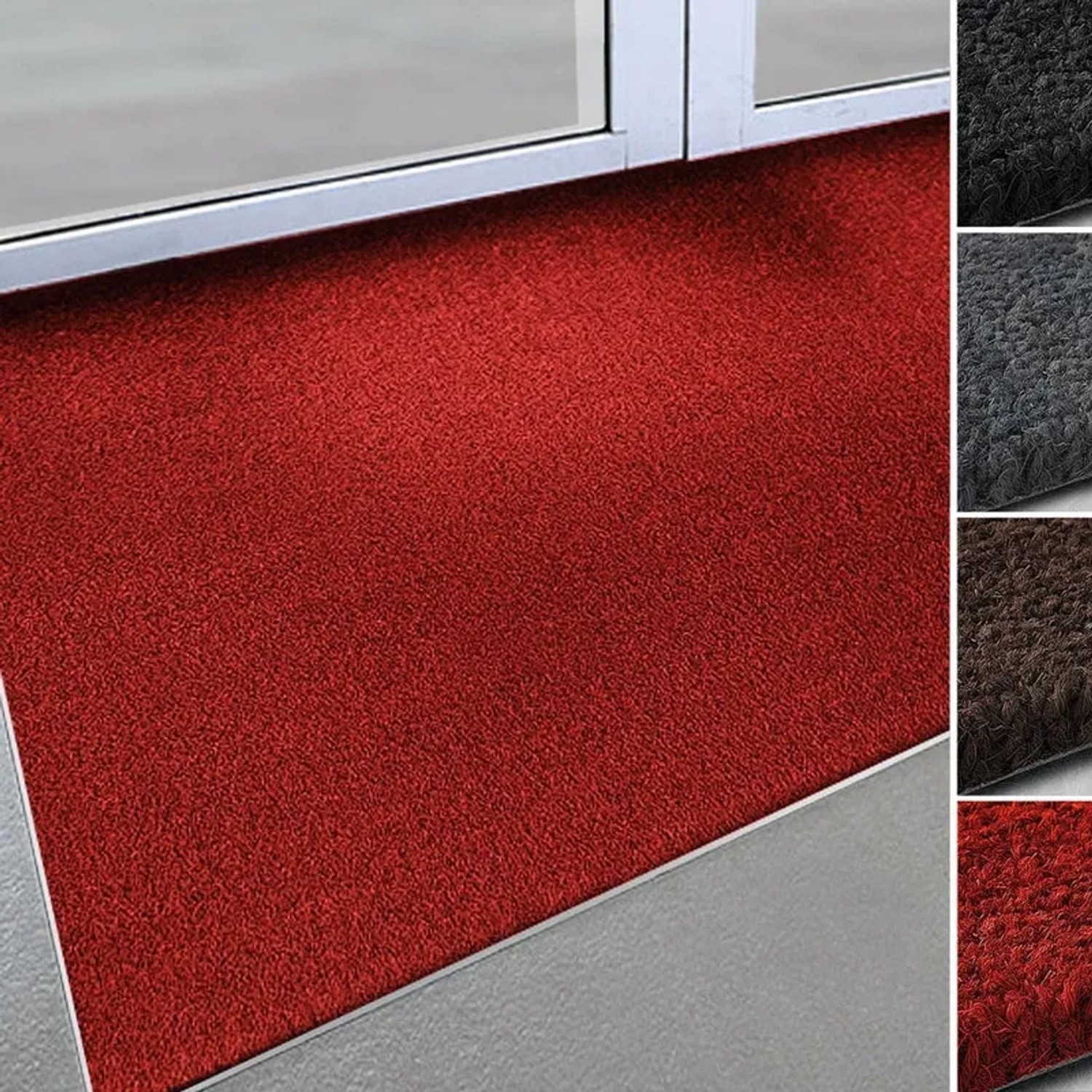Rote KARAT Kokosmatte 40x60 cm als Eingangsmatte und Fußabtreter vor einer Tür.