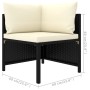 Schwarzes 7-tlg. Garten-Lounge-Set von vidaXL mit cremefarbenen Kissen aus Polyrattan.