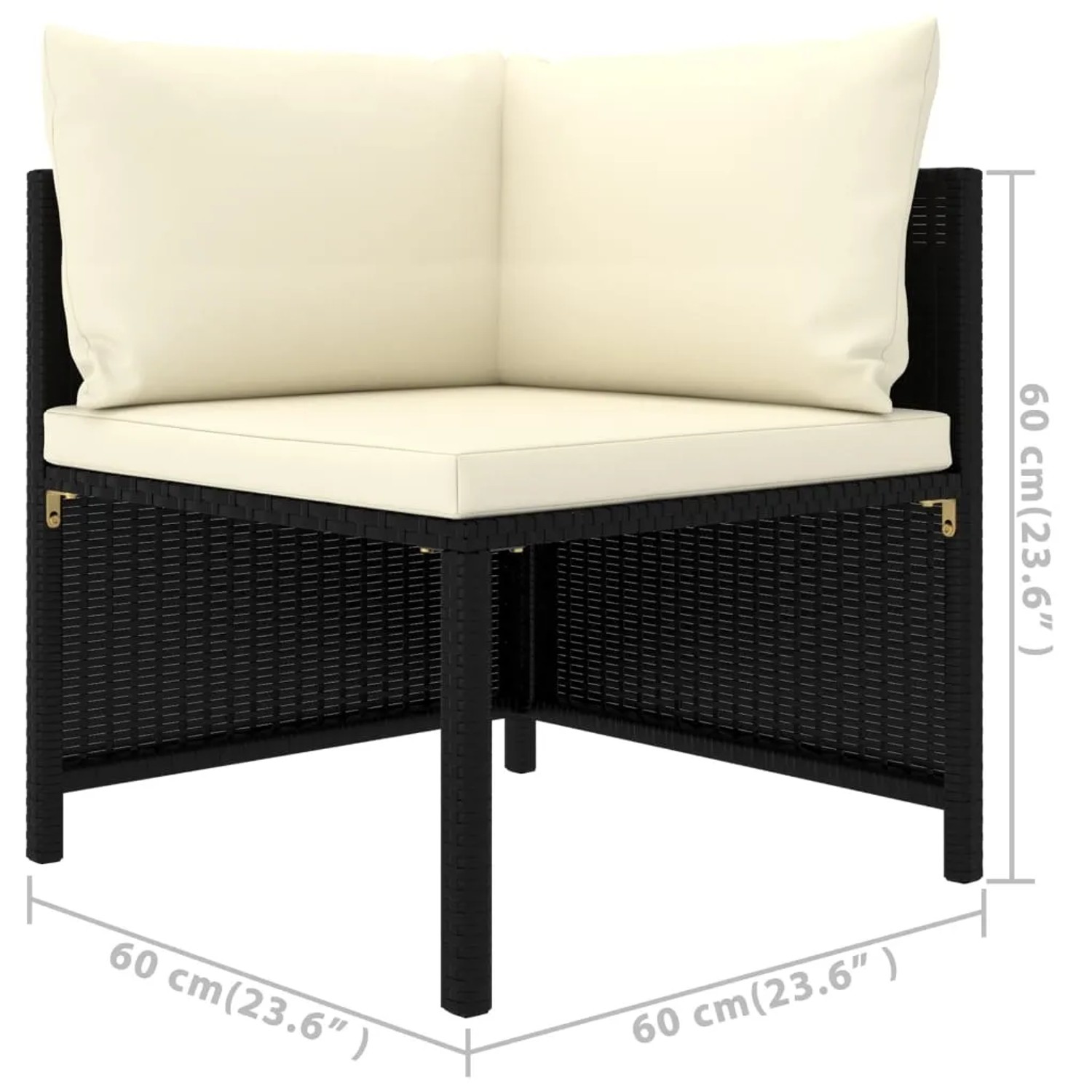 Schwarzes 7-tlg. Garten-Lounge-Set von vidaXL mit cremefarbenen Kissen aus Polyrattan.