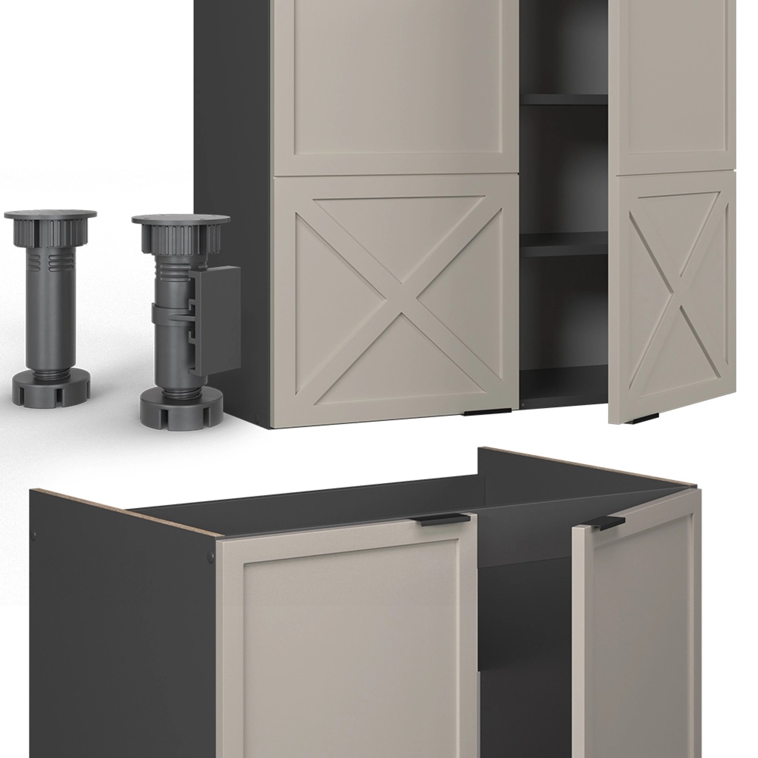 Vicco Fame-Line Küchenzeile in GrauBeige/Anthrazit, 235 cm breit.