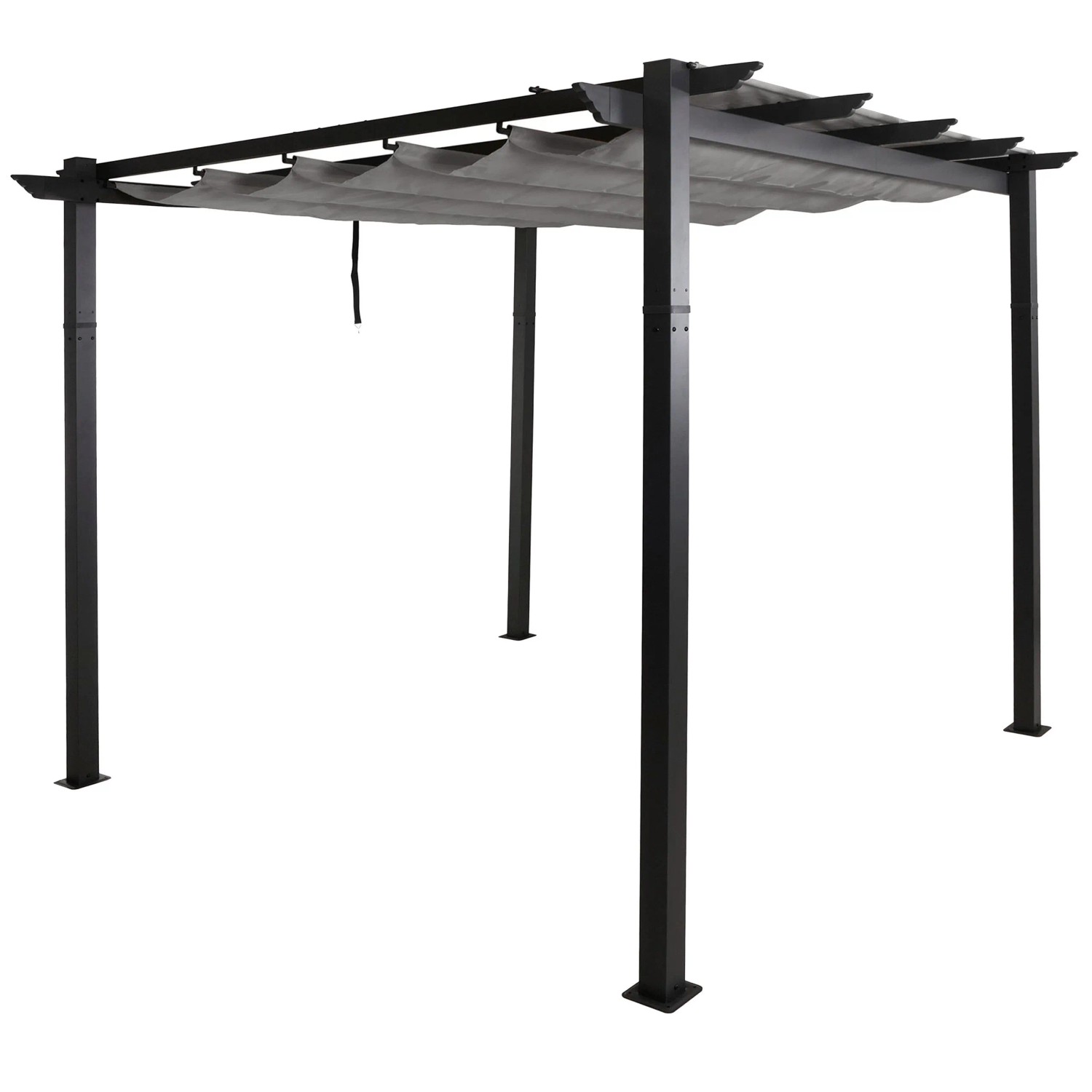 BERLINLODGE Aluminium Pergola Stabiles 8cm-Gestell Schiebedach UV50 Und BxT 3x3m Grau Gartenpavillon Pavillon Garten