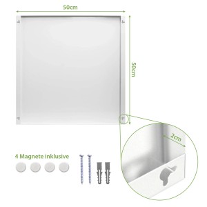 Weiße Banjado Magnettafel 50x50 cm aus Metall, inkl. Montagematerial und 4 Magnete.
