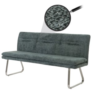 BERLINLODGE Sitzbank, blau-grüner Chenille-Stoff, Edelstahlgestell, 180 cm breit.