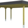 Skan Holz Carport Spreewald, 585x589cm, Nussbaum, mit schwarzer Blende. Doppelcarport aus Holz mit Aluminiumdach.