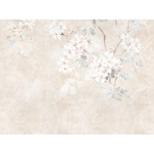 PROFHOME Fototapete mit Blumenmuster in Beige, Creme-Weiß und Grau. Vliestapete für Wohnräume.