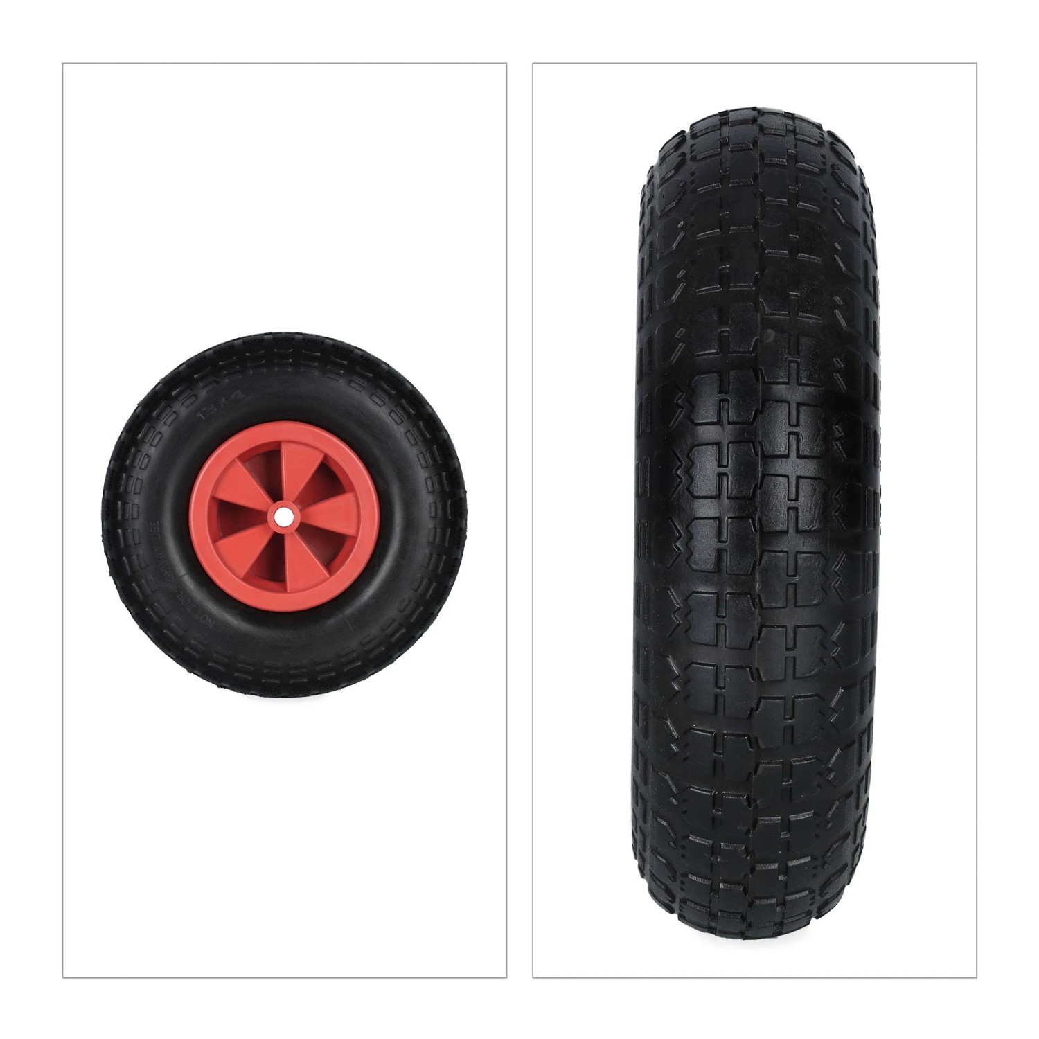 Relaxdays Schubkarrenrad 4.00-6 Gummi Schwarz/Rot Pannensicher 33 cm x 9 cm 1,5 kg