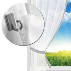 Arsvita Gardinenset Skyline Landhausstil, grüne Schlaufengardine am Fenster mit Landschaft.