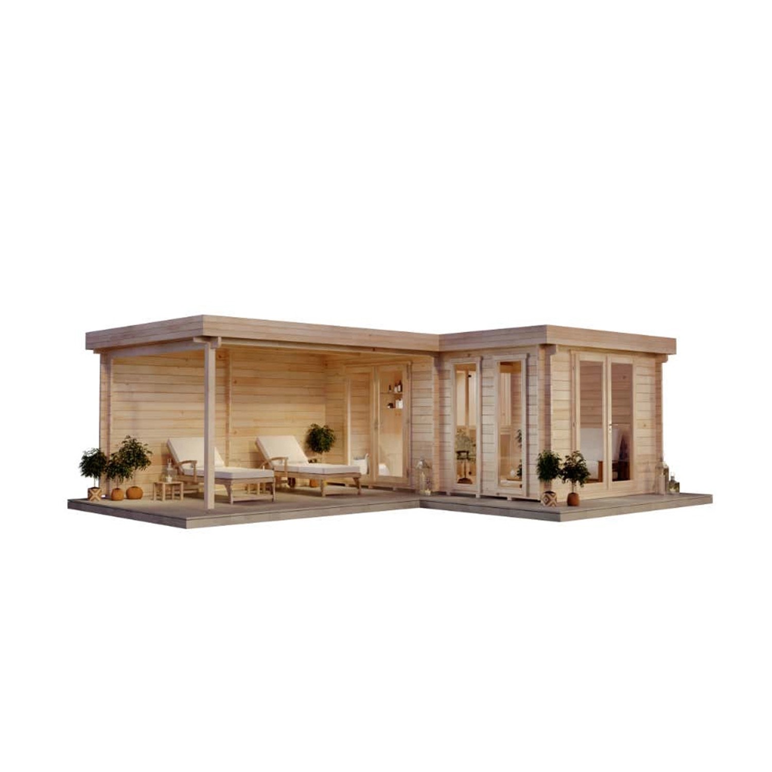 Finntherm Gartensauna Quinta ISO Pinie Wandstärke 70 mm 520 cm x 720 cm