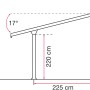 Skizze der Gutta Terrassenüberdachung Anthrazit mit Maßangaben zu Höhe, Breite und Neigung.