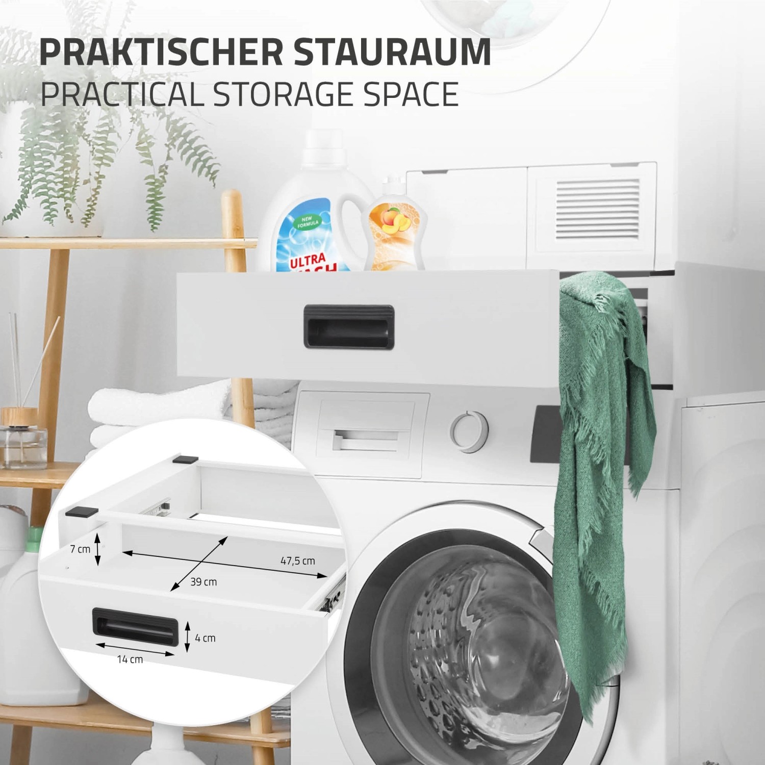 ML-Design Waschmaschinen Verbindungsrahmen mit Schublade (60x55cm) für mehr Stauraum im Bad.