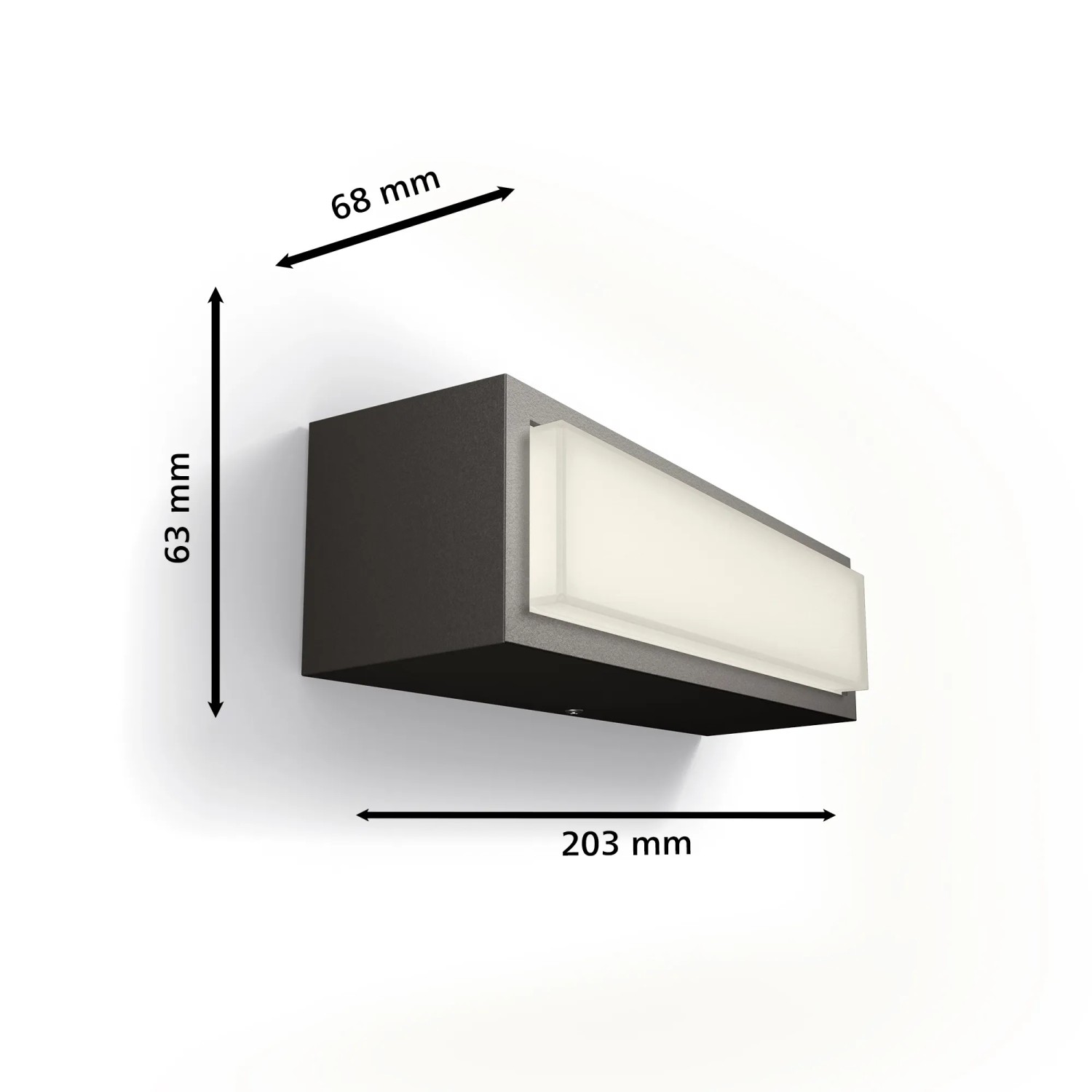 Philips Stratosphere LED-Aussenwandleuchte, anthrazit, mit Massangaben.