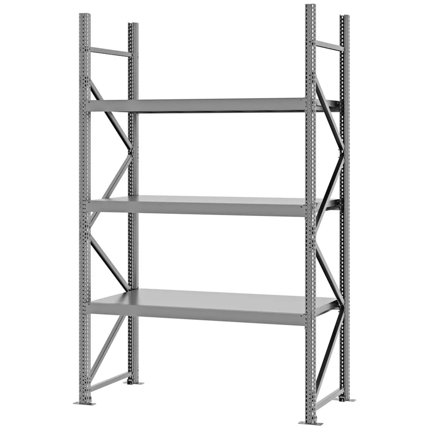 PROREGAL Weitspannregal Schraub-Stecksystem MAGNUS PRO Made In Germany Grundregal 250x150x60cm 3 Ebenen Stahlböden Fachlast 750kg Verzinkt
