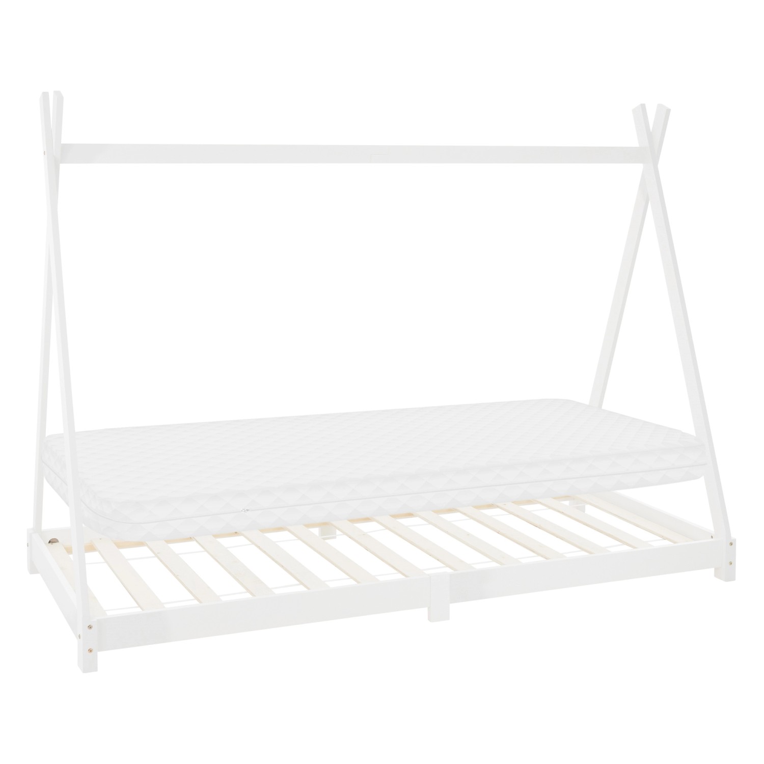 ML-Design Kinderbett Tipi 90x200 cm Weiß mit Matratze H10cm Lattenrost