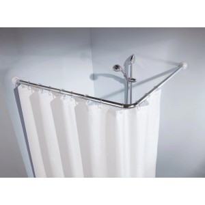 Kleine Wolke Winkel Duschstange, 90x90 cm, Chrom, mit Duschvorhang.