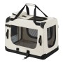Beige Juskys Hundetransportbox Lassie M, faltbar, mit Tragegriffen und Netzeinsätzen.