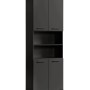 Mokebo Bad Hochschrank „Der Kapitän“ in Anthrazit, 180x65x34 cm, mit offenen und geschlossenen Fächern.