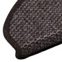 Nahaufnahme einer anthrazitfarbenen Treppenmatte in Sisal-Optik mit schwarzem, umgenähtem Rand. Selbstklebende Stufenmatte.