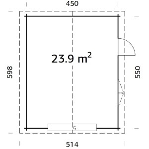 Grundriss Palmako Holzgarage Roger, 450x550 cm, mit Sektionaltor, grau, tauchgrundiert.