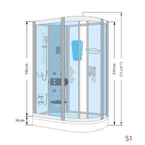 Skizze der AquaVapore Duschkabine D60-70M3R-EC, 80x120 cm, mit Maßangaben.