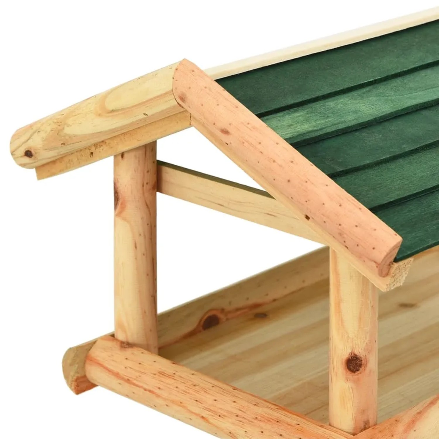 Detailansicht: VidaXL Vogelhaus mit Ständer aus Tannenholz, grunes Dach.
