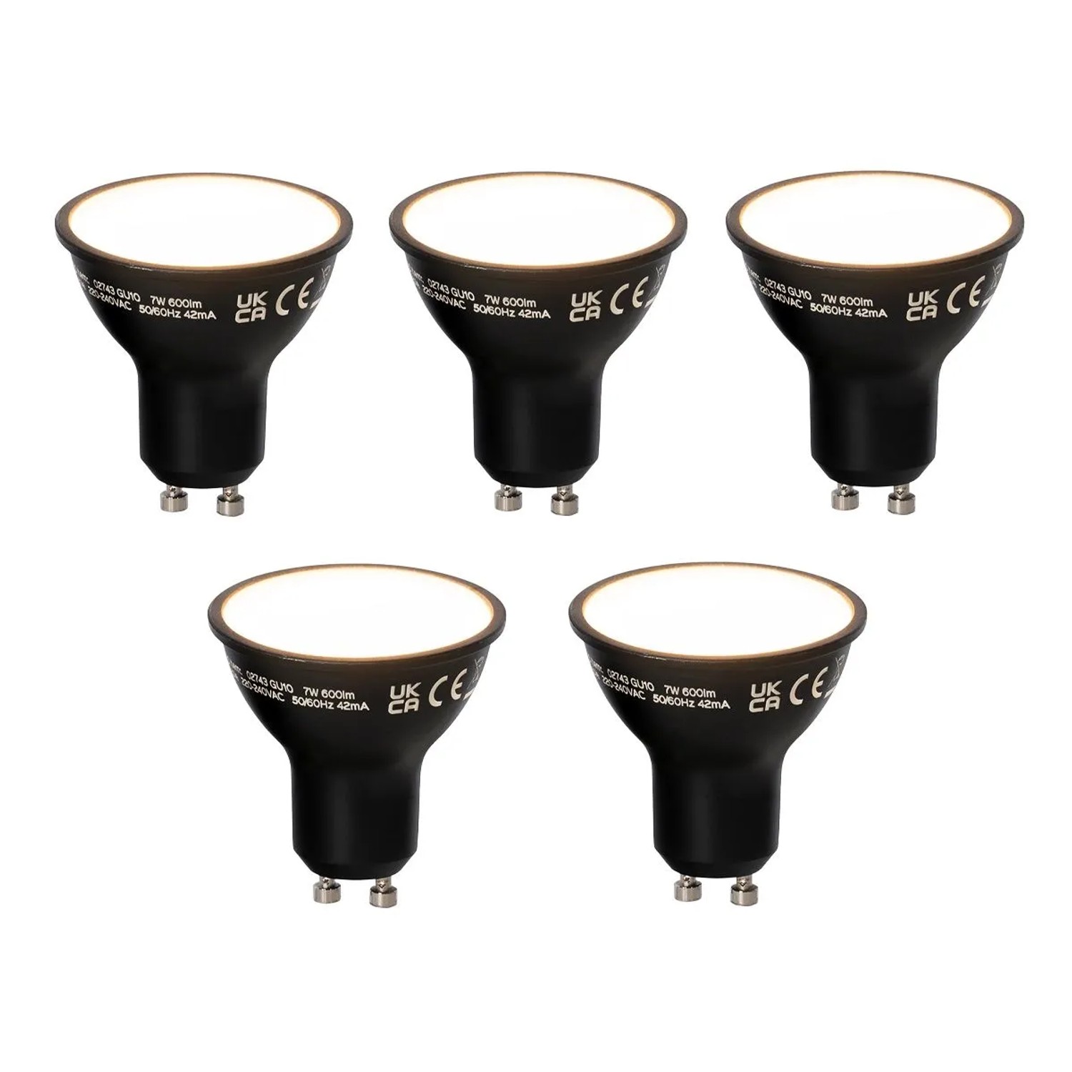 LUEDD Set mit 5 Intelligente Dimmbare GU10 LED Lampe Schwarz 7W 600,m 3000K