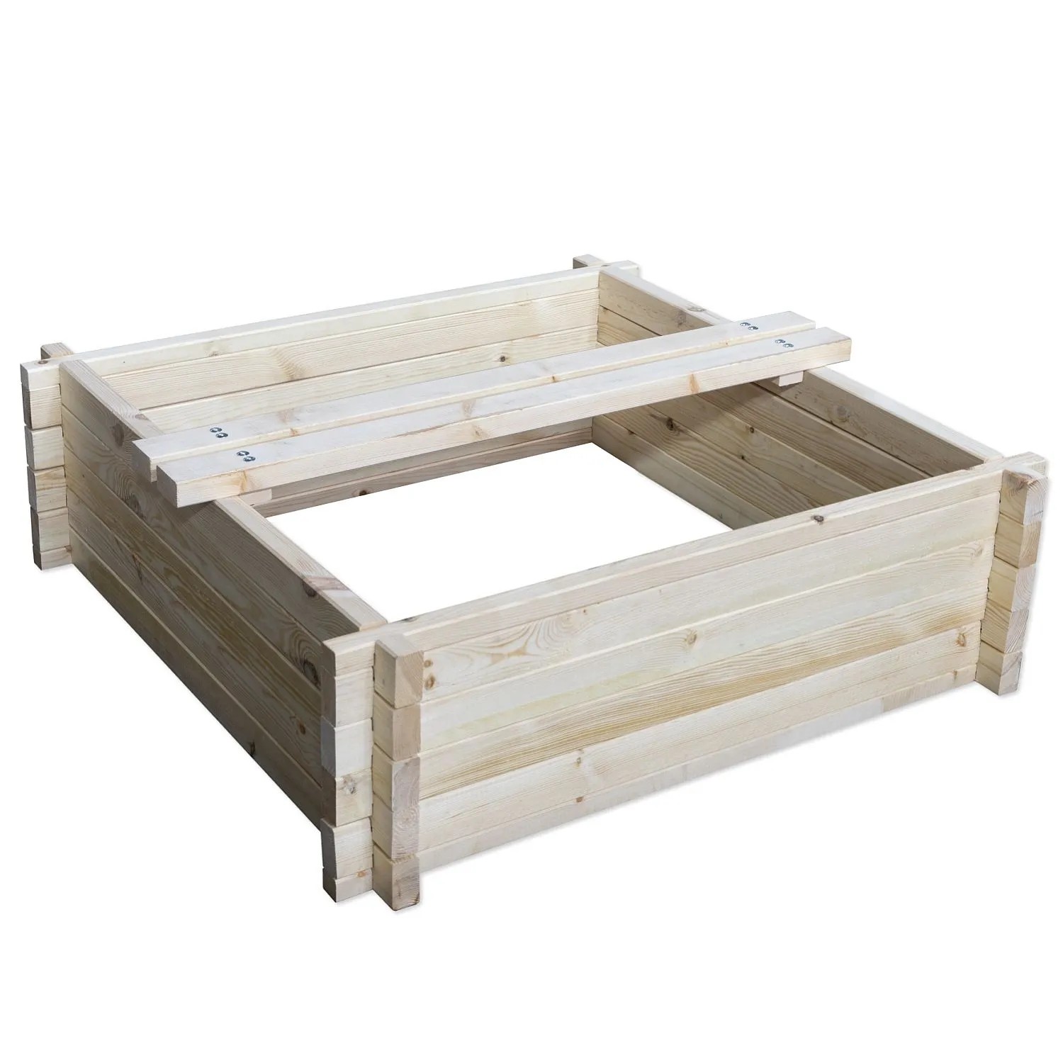 HolzFee Hochbeet Sandkasten Massiv Holz 3,6 cm Stark 110 x 110 x 36 cm mit Aufsatzbank Schmal