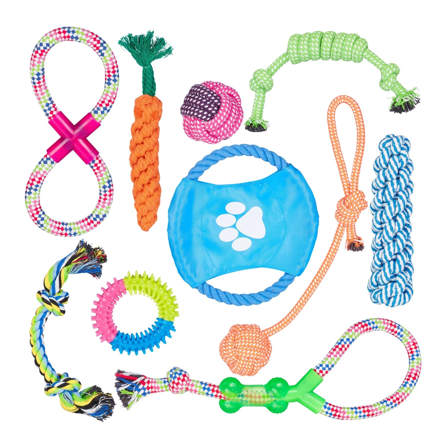 Relaxdays Hundespielzeug Set Baumwolle TPR Bunt Robust 19 cm 0,78 kg