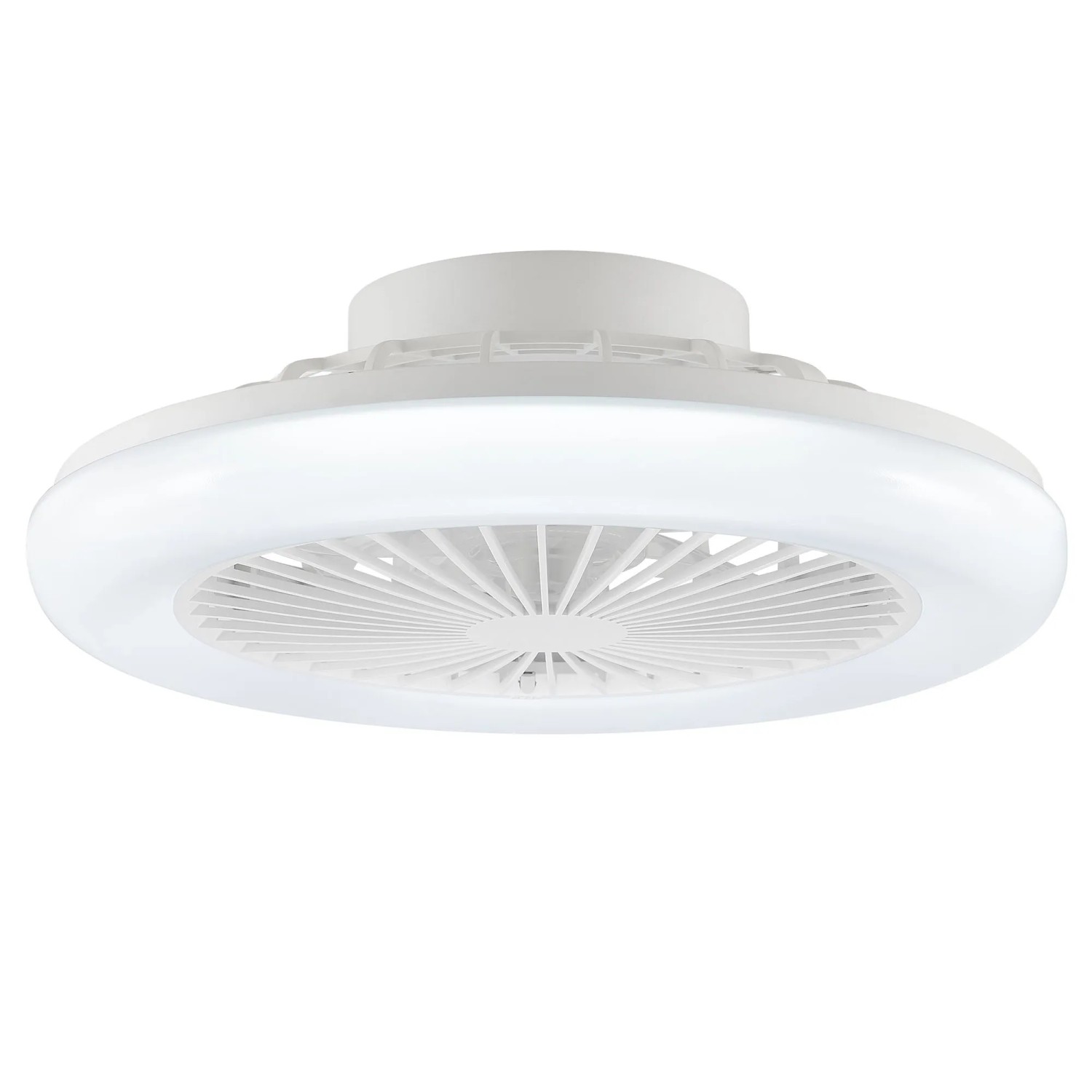 Weiße LED-Deckenleuchte Montero mit Ventilator, Ø 42 cm. Moderne Deckenlampe für Wohnräume.