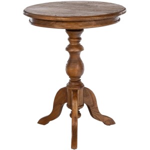 Brauner CLP Beistelltisch Wiva aus Holz, 50 cm, mit runder Tischplatte und gedrechseltem Fuß.