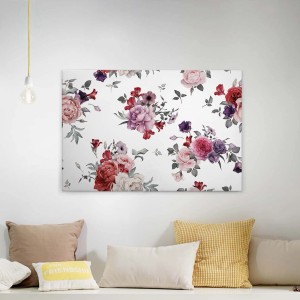 Leinwandbild mit Rosenmuster in Rosa, Rot und Lila für Wohn- und Schlafzimmer. Wanddekoration im Vintage-Stil.