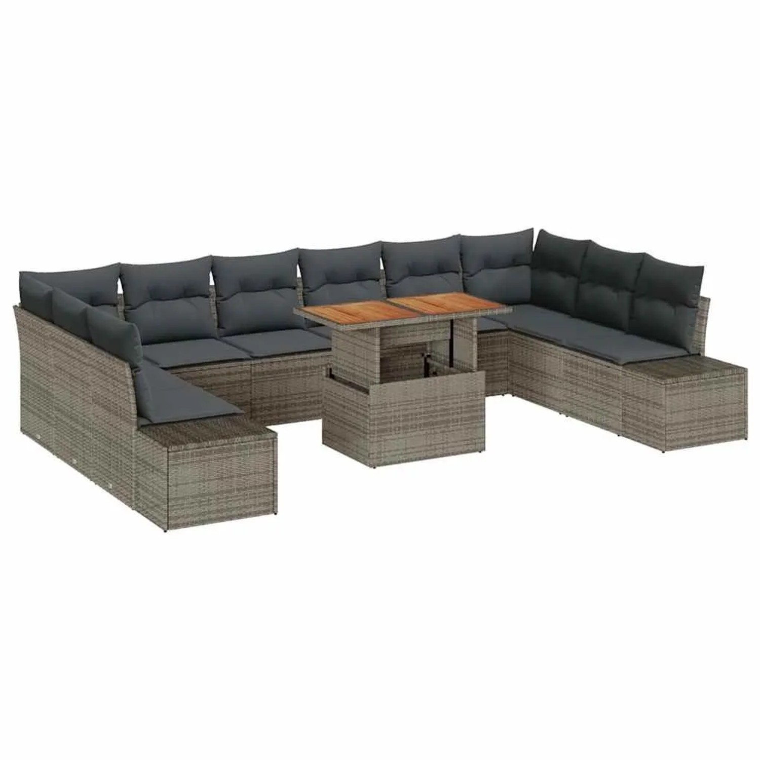 vidaXL Garten-Sofa-Set mit Kissen 11-Tlg Grau und Braun 3350013