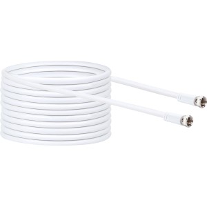 Weißes Schwaiger Antennenkabel, 15m SAT-Anschlusskabel mit F-Steckern, aufgerollt.