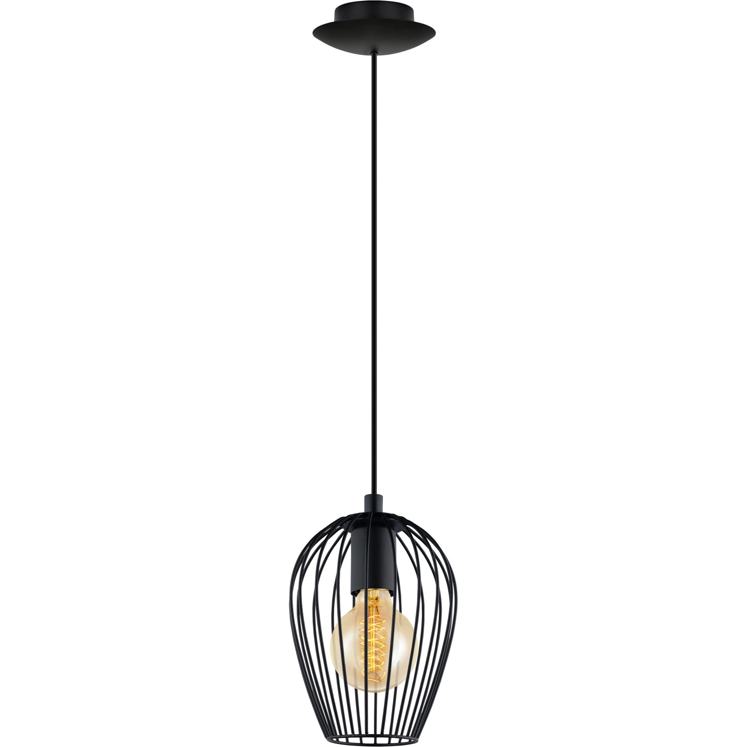 Schwarze Eglo Pendelleuchte Newtown, Ø 16 cm, mit dekorativer E27 Glühbirne.