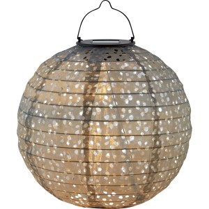 Graue Solar-Dekoleuchte Pellaro in Lampionform, Ø 25 cm, mit warmweißer LED für stimmungsvolle Beleuchtung.
