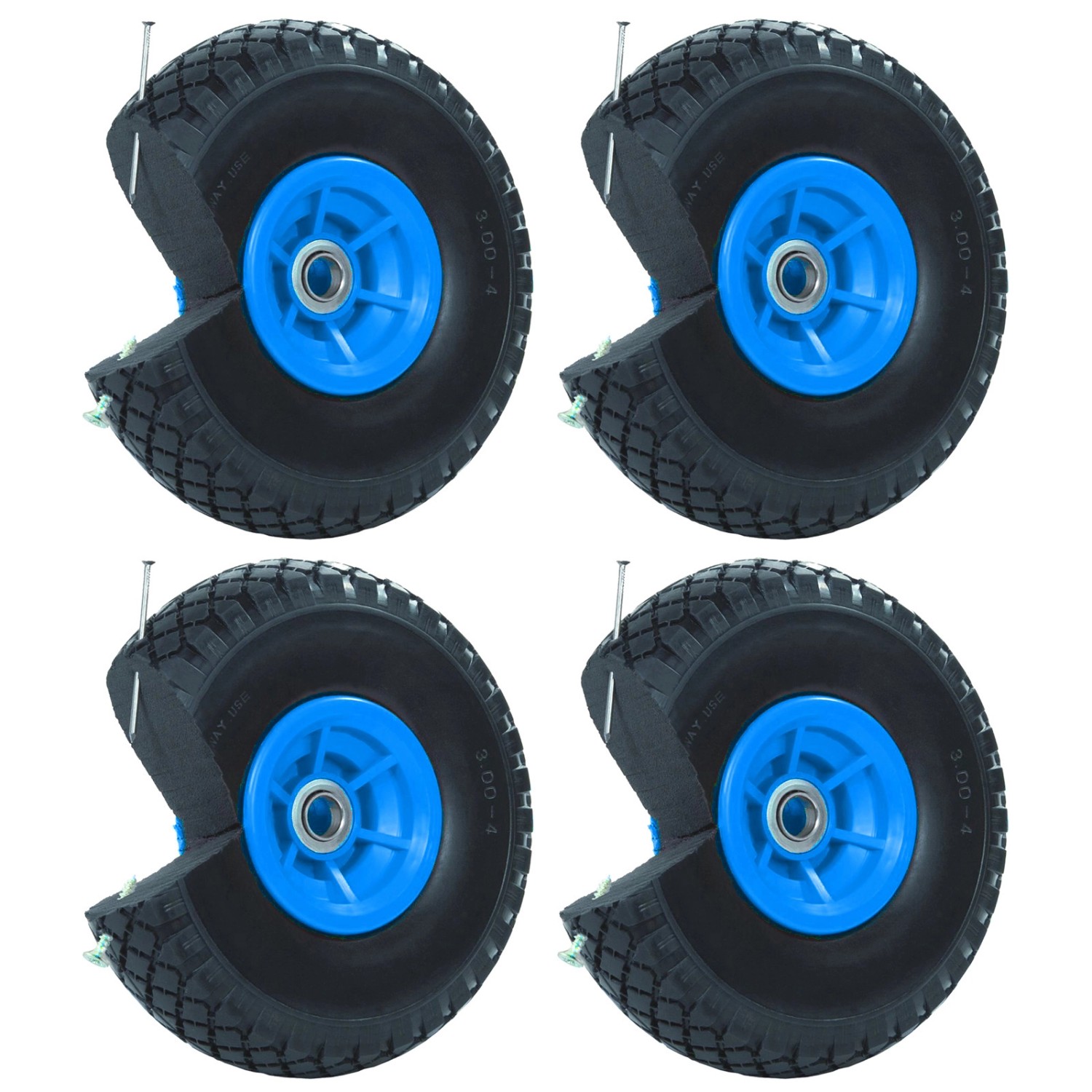 TRUTZHOLM 4x Sackkarrenrad PU Rad 260x85mm 3.00-4 60mm Durchmesser 20mm Blau