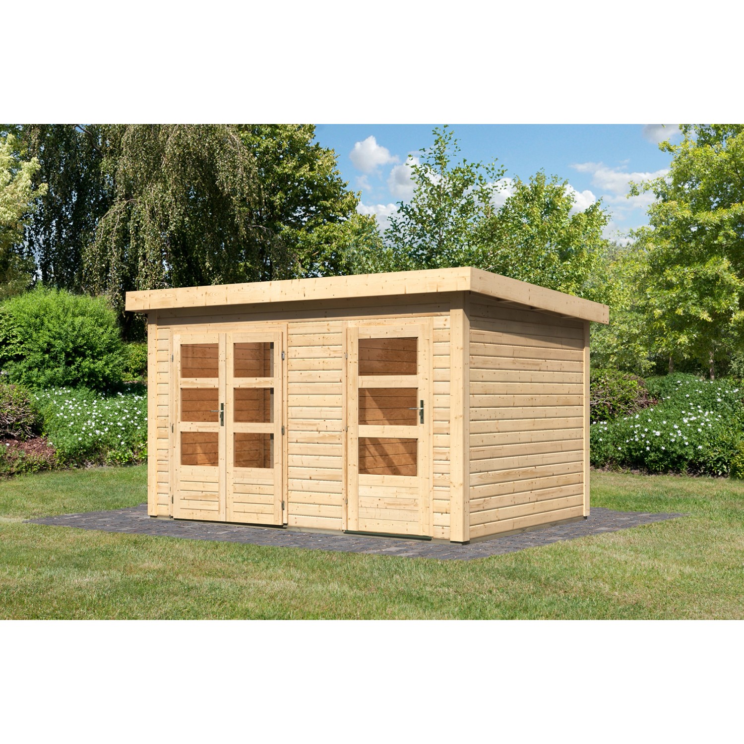 Karibu Holz-Gartenhaus Vänersborg Natur Flachdach Unbehandelt 362 cm x 242 günstig online kaufen