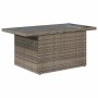 Grauer vidaXL Gartentisch aus Polyrattan mit Glasplatte, Teil der 5-tlg. Sofagarnitur.