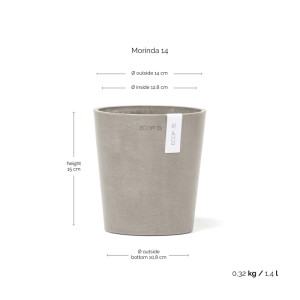 Ecopots Pflanztopf Morinda, braungrau, 14,2x16cm. Ideal für Innen- und Außenbereich.